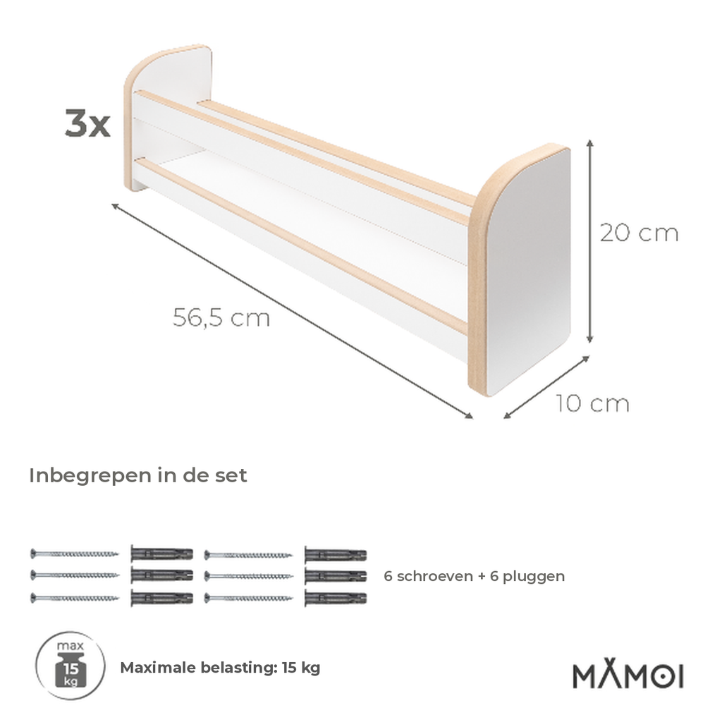 MAMOI® KinderBoekenplanken – Set van 3